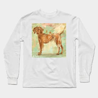 Grungy Painting of a Vizsla on Green Background Long Sleeve T-Shirt